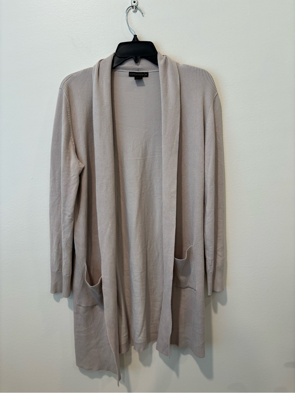 Beige Open-Front Long Cardigan Sweater medium